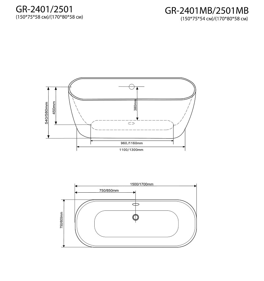 Ванна отдельностоящая Grossman Classic GR-2401 150х75х58 см белая в 100Kran: Широкий выбор и доступные цены.