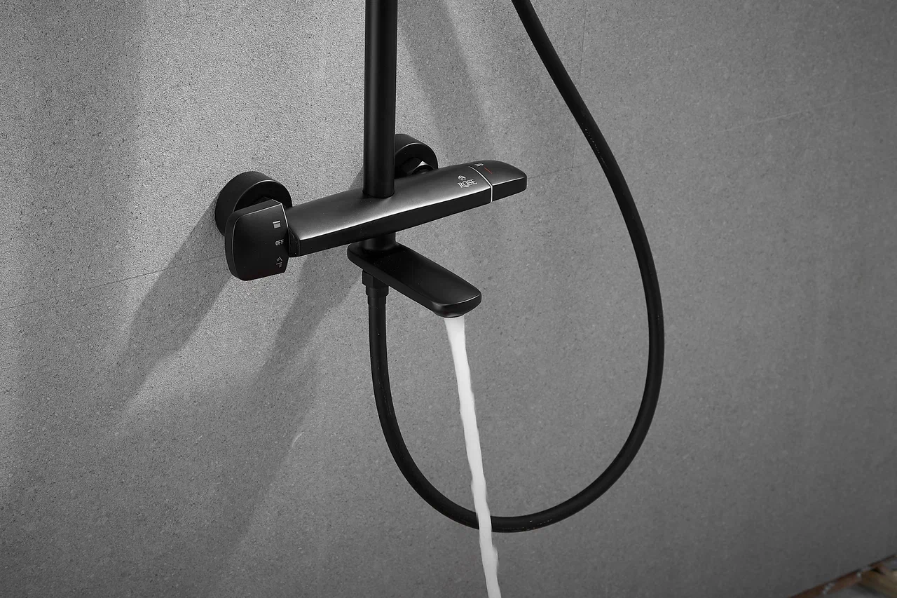 Душевая система с термостатом Rose R3996H черный в 100Kran: Широкий выбор и доступные цены.