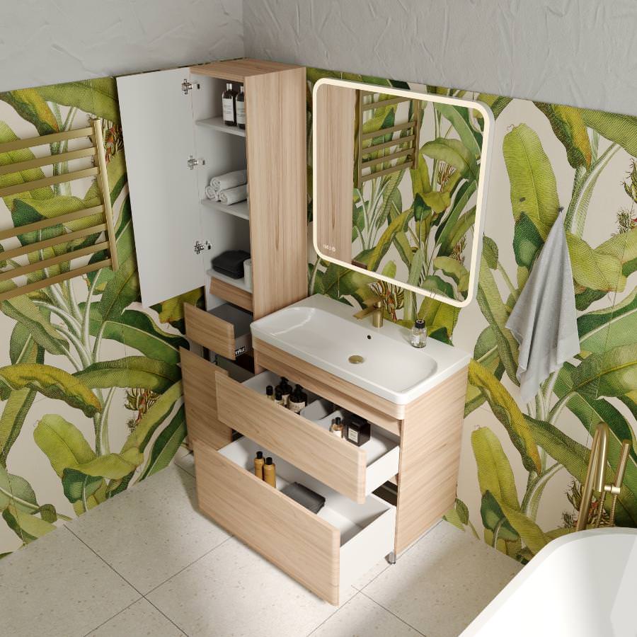 Тумба с раковиной напольная  Style Line Атлантика 80 Люкс ясень перламутр PLUS умывальник Атлантика 80 ЛС-00000688 в 100Kran: Широкий выбор и доступные цены.