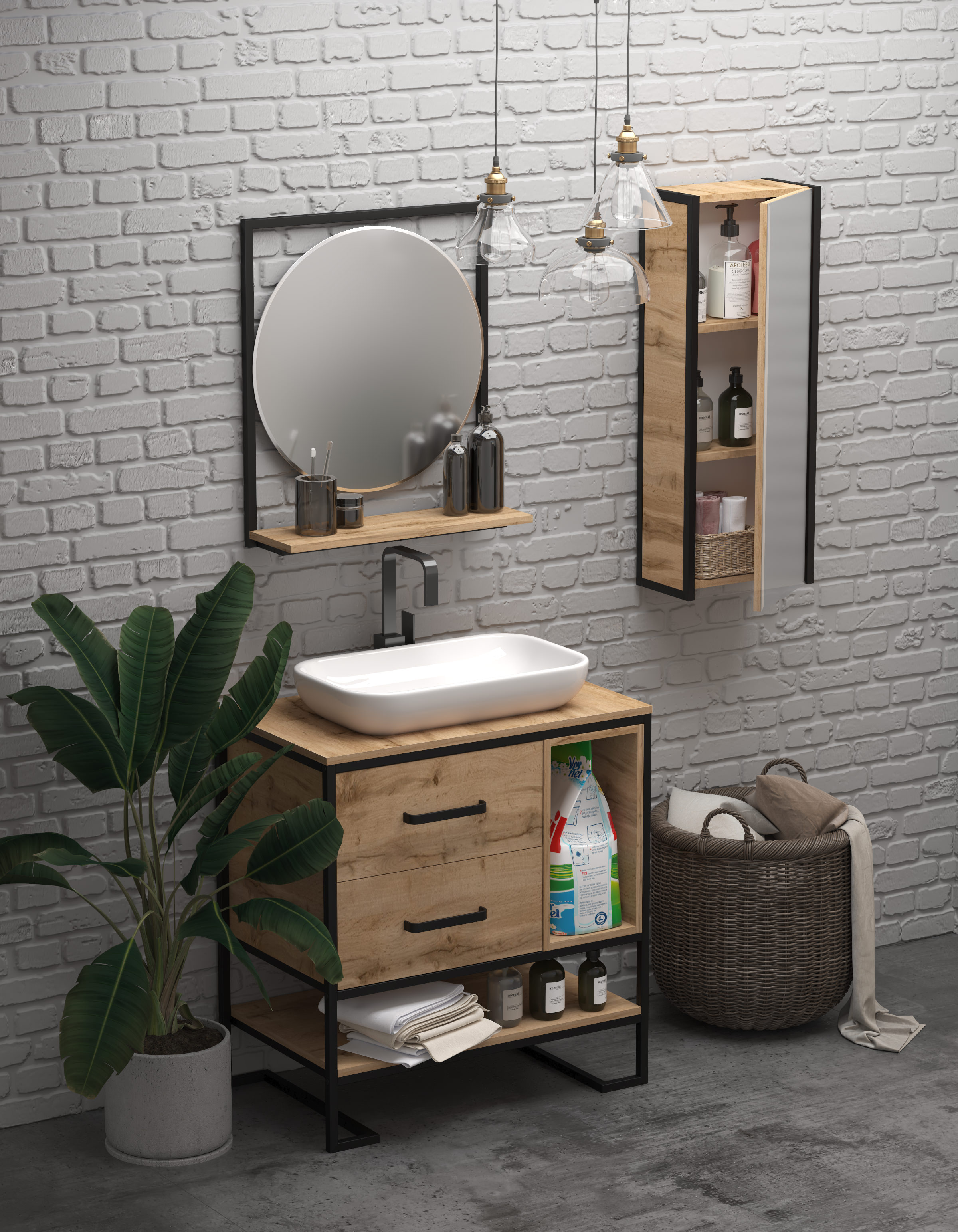 Пенал подвесной зеркальный 1Marka GRUNGE LOFT 35П 1д Ц0000007986 Дуб вотан в 100Kran: Широкий выбор и доступные цены.