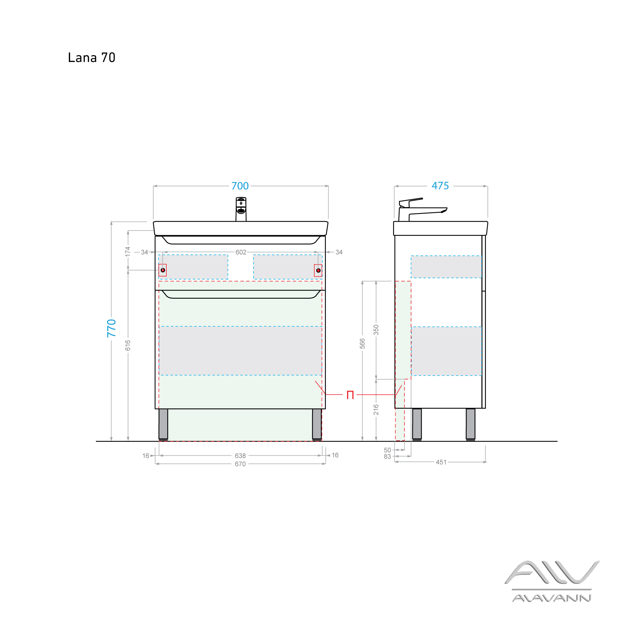 Тумба с раковиной напольная Alavann Lana 70 см ALV0173001 белая в 100Kran: Широкий выбор и доступные цены.