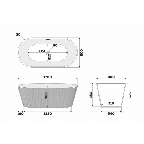 Ванна отдельностоящая акриловая Delice Caresse 170х80 белая матовая DLR440101W в 100Kran: Широкий выбор и доступные цены.