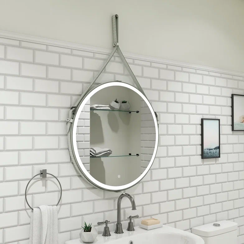Зеркало с подсветкой "Millenium White Led" D 650 на ремне из натуральной кожи белого цвета  100Kran: Широкий выбор и доступные цены.