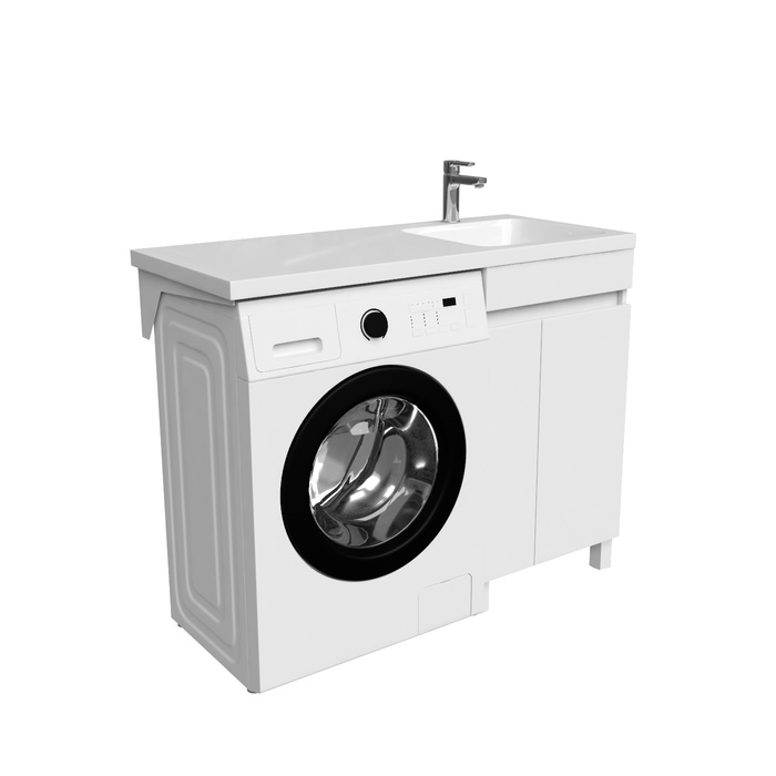 Тумба с раковиной напольная для стиральной машины 110 см правая Optima Home OPH11RDi95K белая  в 100Kran: Широкий выбор и доступные цены.