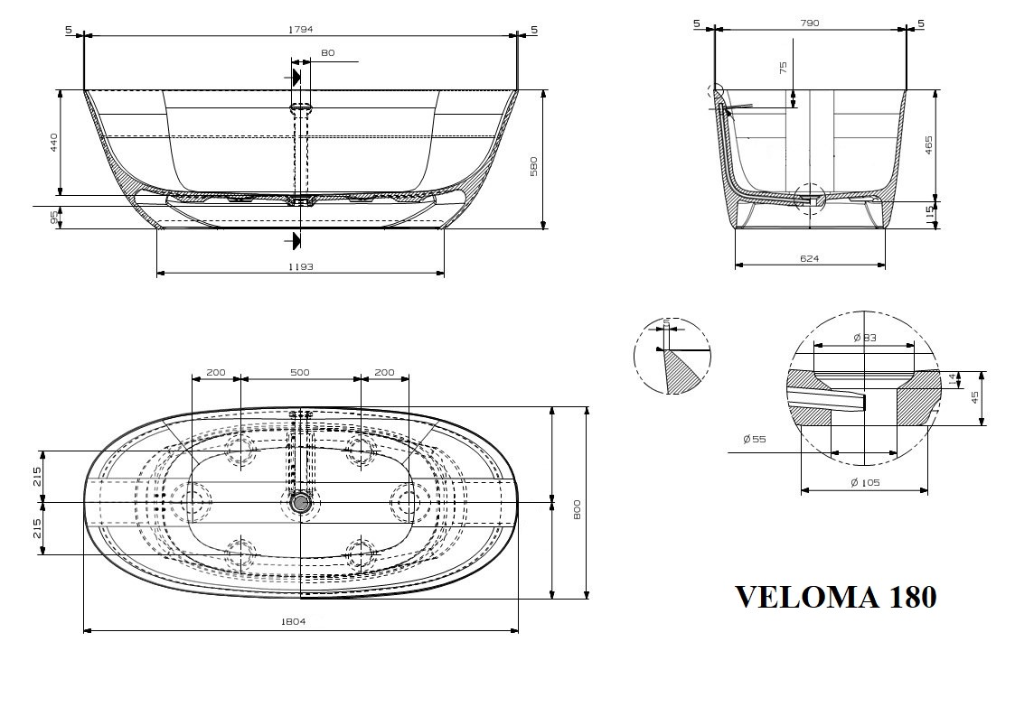 Ванна PLUMBERIA SELECTION 180,4 х 80 Veloma 180BO белая в 100Kran: Широкий выбор и доступные цены.
