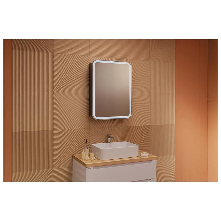 Зеркальный шкаф с подсветкой Silver Mirrors Фиджи-Антрацит Flip 60 х 80 см  LED-00003042 ИК бесконтактный сенсор создать уют и комфорт, это просто!