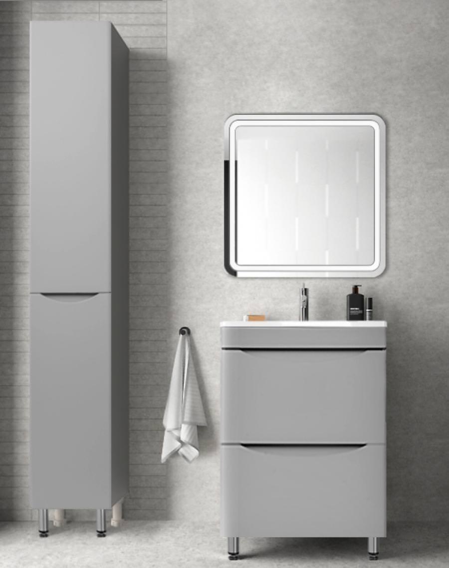 Тумба с раковиной напольная  Style Line  Бергамо мини 70 2 ящ. Люкс антискрейтч серый PLUS умывальник Каре Люкс МИНИ 700 СС-00002312 в 100Kran: Широкий выбор и доступные цены.