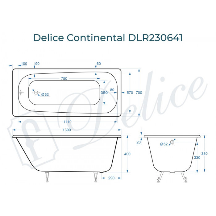 Ванна чугунная Delice Continental 130х70 DLR230641 в 100Kran: Широкий выбор и доступные цены.