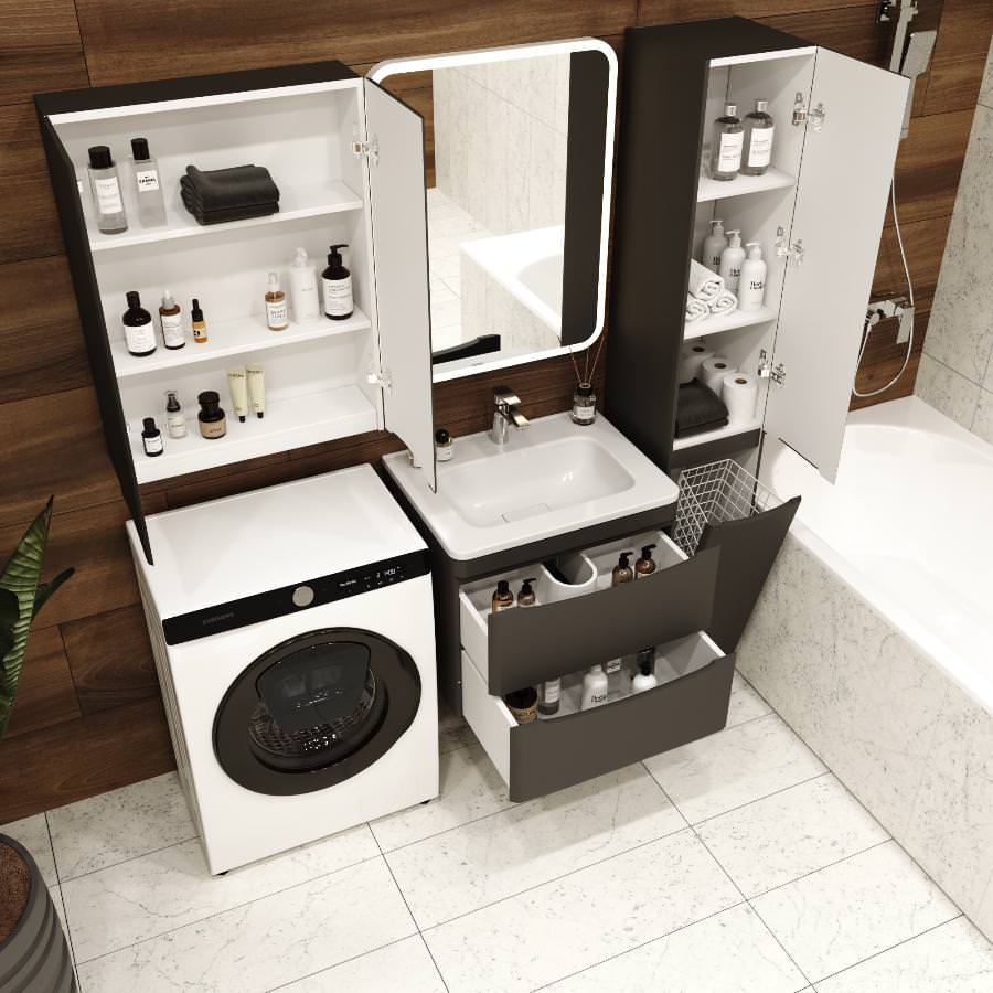 Тумба с раковиной подвесная  Style Line  Бергамо мини 60 2 ящ. Люкс антискрейтч черный умывальник Каре Люкс МИНИ 600 PLUS СС-00002318 в 100Kran: Широкий выбор и доступные цены.