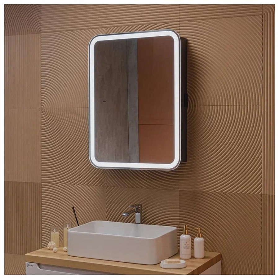 Зеркальный шкаф с подсветкой Silver Mirrors Фиджи-Антрацит Flip 60 х 80 см  LED-00003042 ИК бесконтактный сенсор создать уют и комфорт, это просто!