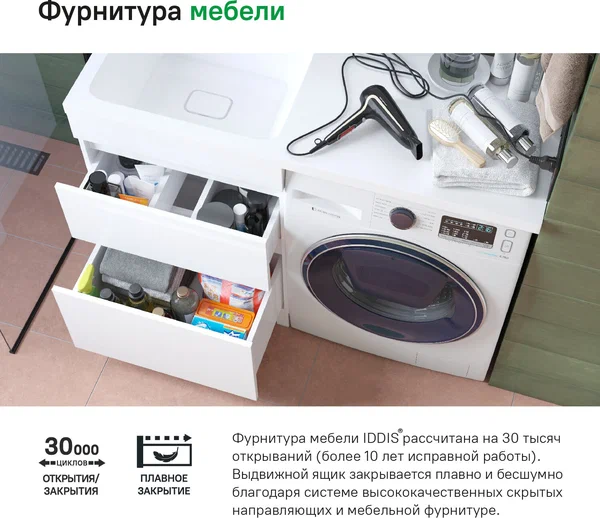 Тумба с раковиной напольная для стиральной машины с ящиками 120 см левая Optima Home OPH12LBi95K белая в 100Kran: Широкий выбор и доступные цены.