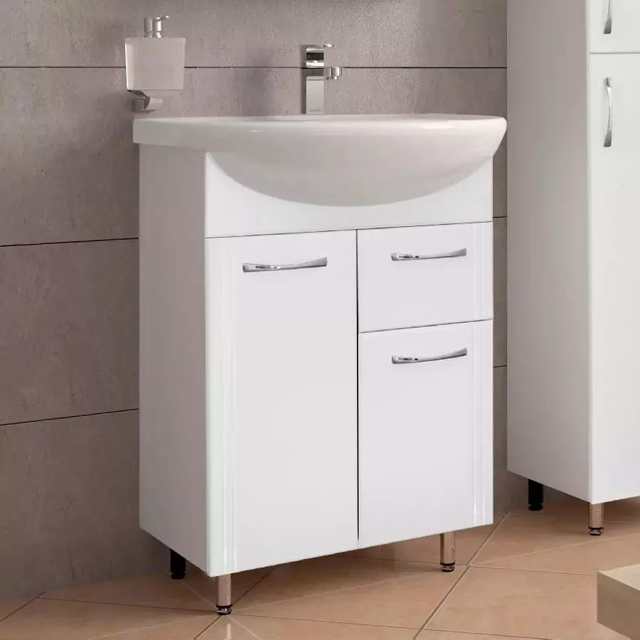 Тумба с раковиной напольная  Style Line Эко Стандарт №11 60 см 1 ящ. мывальник Эрика 61 белый ЛС-00000101 в 100Kran: Широкий выбор и доступные цены.