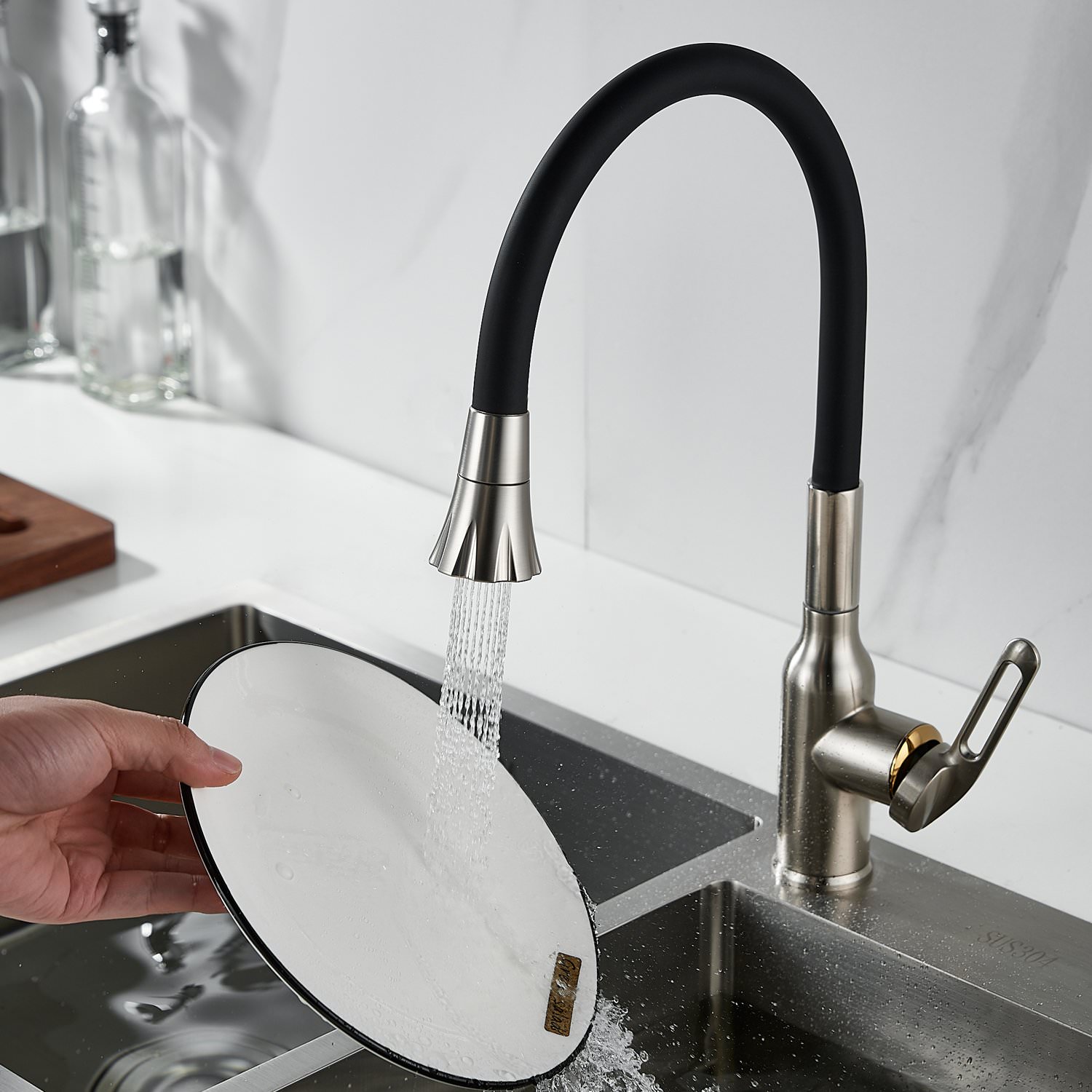 Смеситель для кухни с гибким изливом Raffine F303L-3 сатин в 100Kran: Широкий выбор и доступные цены.