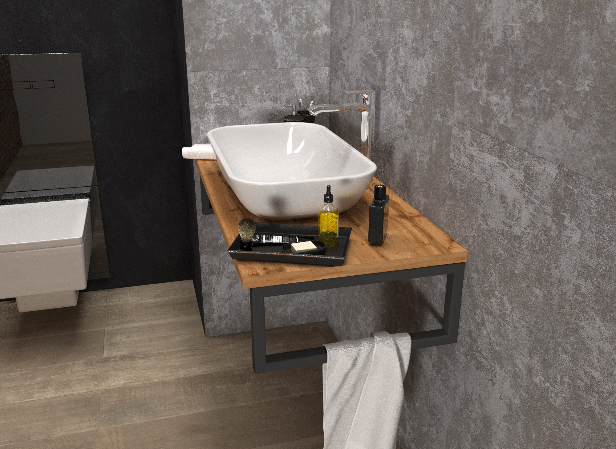 Столешница под раковину 1Marka GRUNGE LOFT 90 Дуб Вотан У85831 в 100Kran: Широкий выбор и доступные цены.