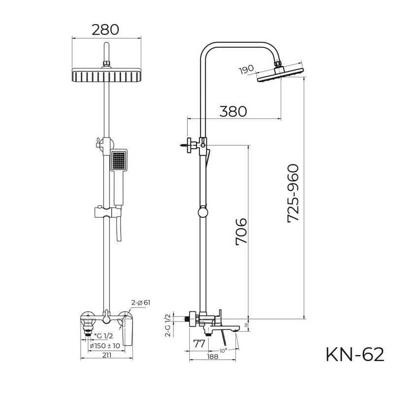 Душевая система Knotlor MUSE KN-62 хром в 100Kran: Широкий выбор и доступные цены.