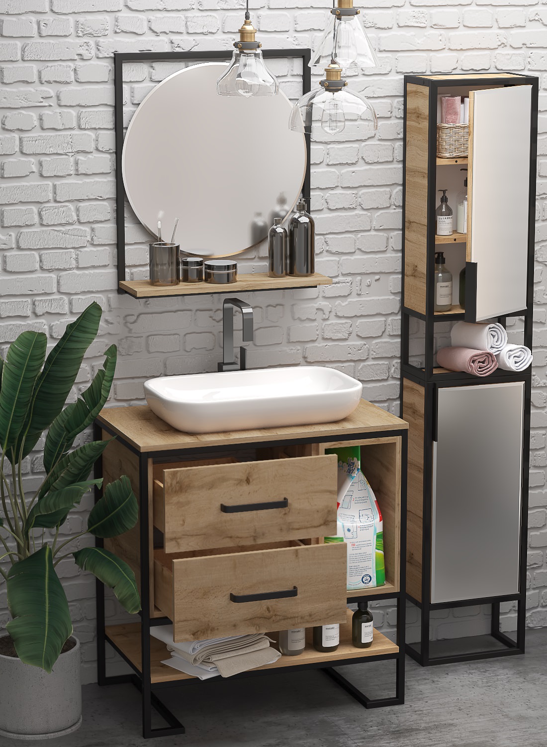 Пенал подвесной зеркальный 1Marka GRUNGE LOFT 35Н/П 1д Ц0000007989 Дуб вотан в 100Kran: Широкий выбор и доступные цены.