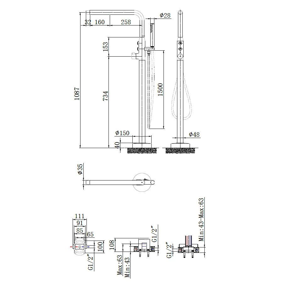 Смеситель напольный для ванны Maxonor Pure Life ABSOLUTE PL30109.2-9 графит матовый в 100Kran: Широкий выбор и доступные цены.