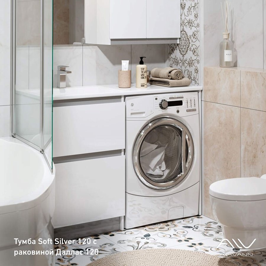 Тумба с раковиной напольная Alavann Soft Silver 120 см ALV0194002 белая в 100Kran: Широкий выбор и доступные цены.