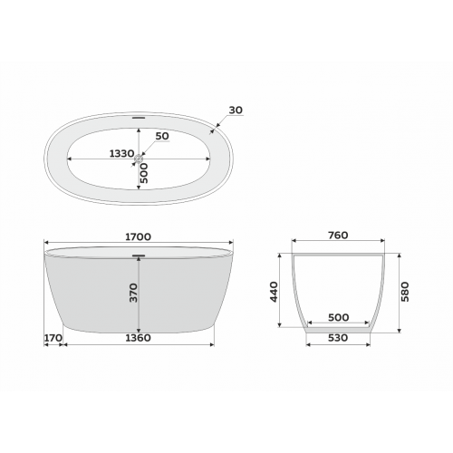 Ванна отдельностоящая акриловая Delice Rondo 170х76 белая матовая DLR440104W в 100Kran: Широкий выбор и доступные цены.