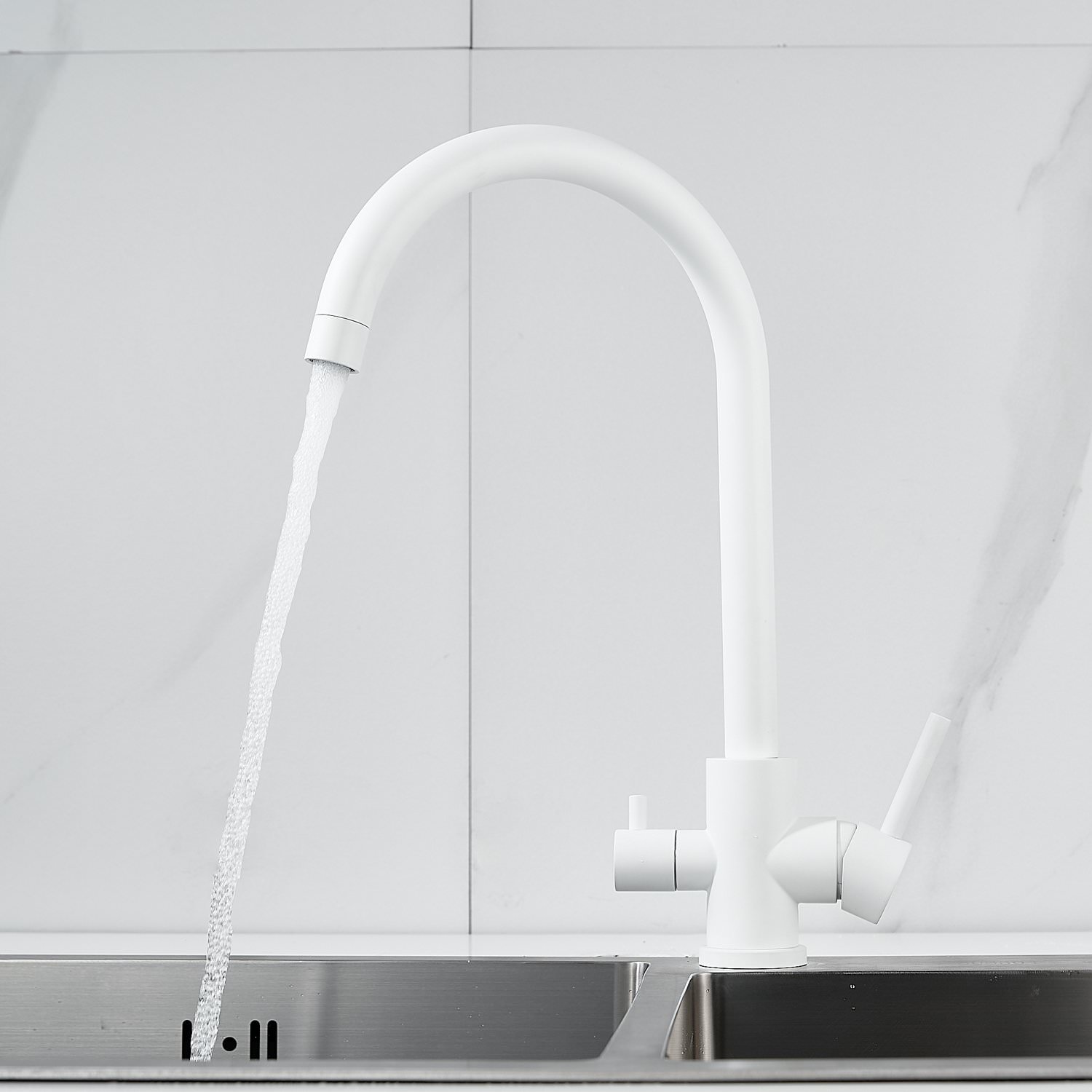 Смеситель для кухни с подключением фильтра воды Raffine F108C белый в 100Kran: Широкий выбор и доступные цены.