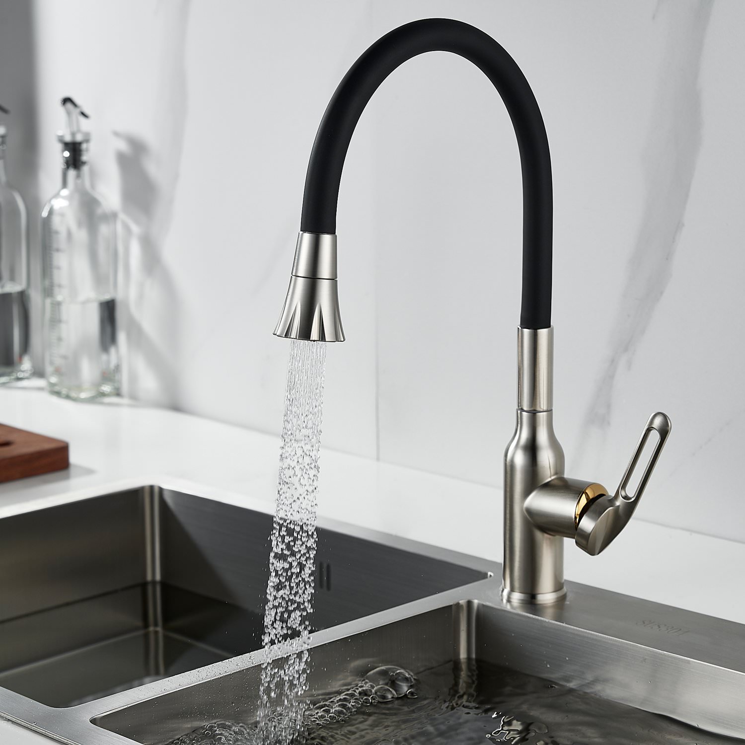 Смеситель для кухни с гибким изливом Raffine F303L-3 сатин в 100Kran: Широкий выбор и доступные цены.