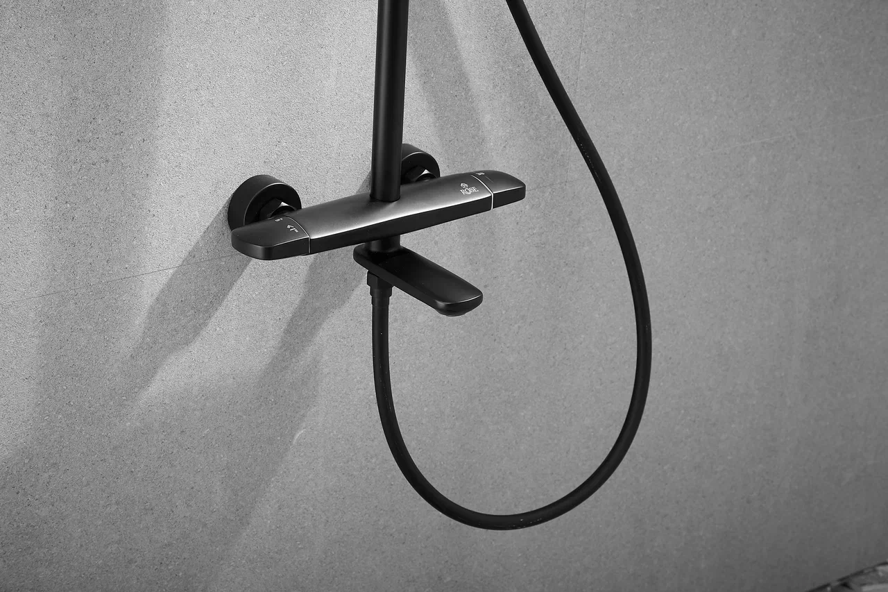 Душевая система с термостатом Rose R3996H черный в 100Kran: Широкий выбор и доступные цены.