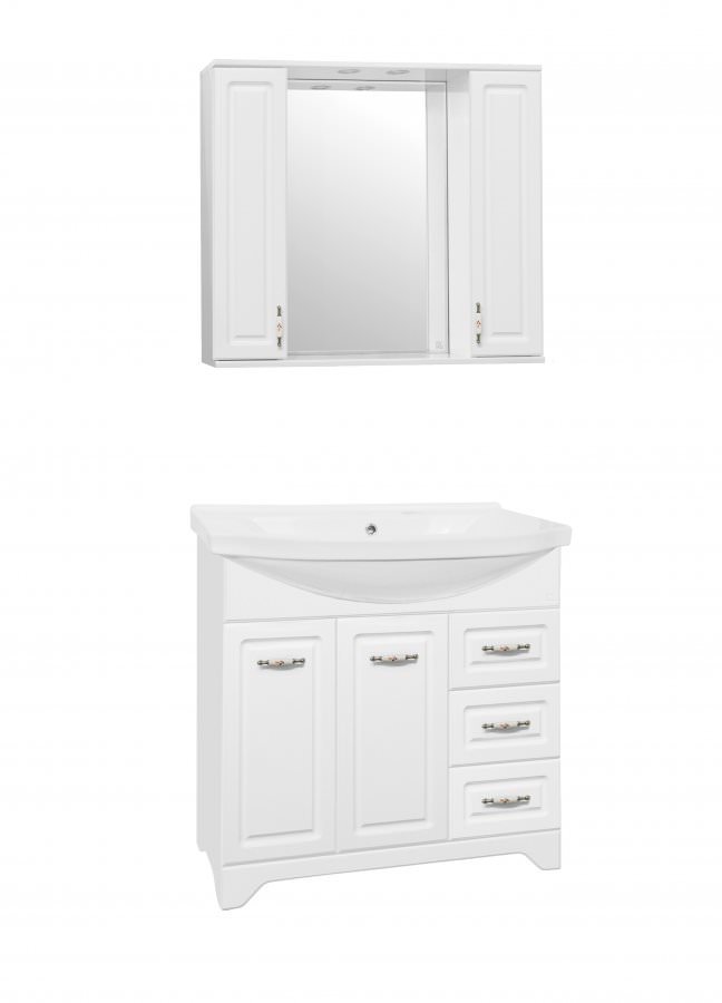 Тумба с раковиной напольная  Style Line Олеандр-2 90 3 ящ. умывальник Эльбрус 90 белый ЛС-00000241 в 100Kran: Широкий выбор и доступные цены.