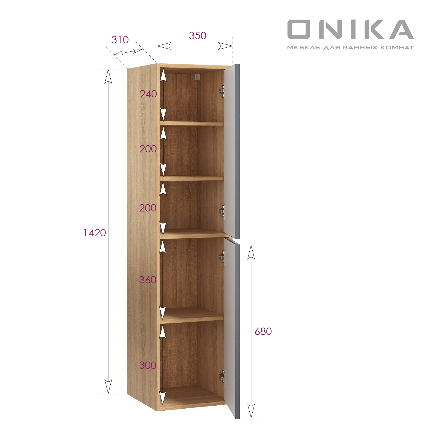 Пенал подвесной Onika 35 см Дайлер 403569 серый матовый в 100Kran: Широкий выбор и доступные цены.