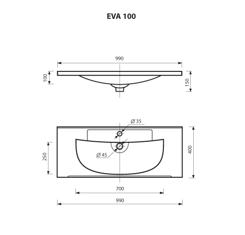Раковина мебельная Misty EVVA - 100 белая Р-Евв14100-Д в 100Kran: Широкий выбор и доступные цены.