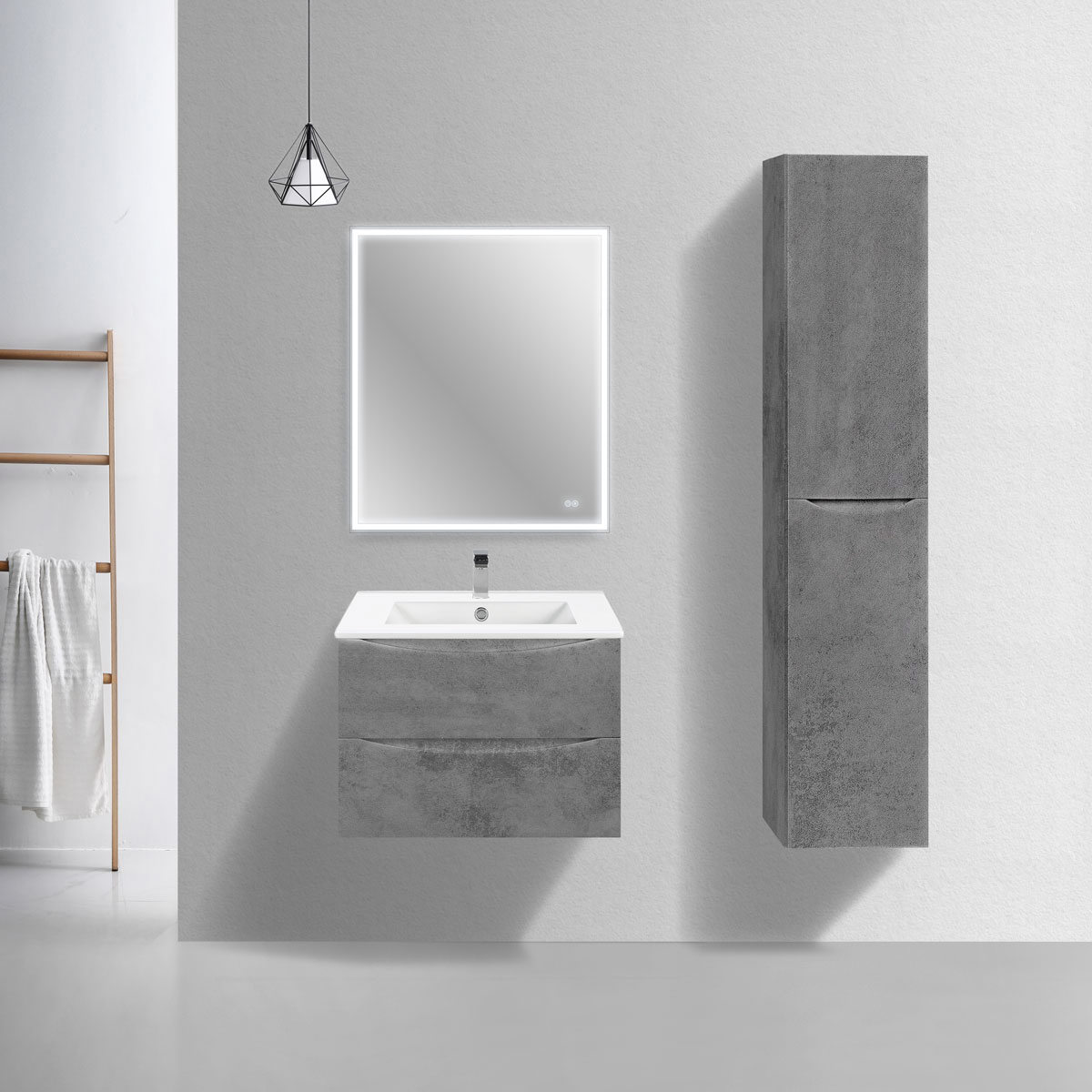 База под керамическую раковину Vincea Mia Slim 70 см подвесная 2 выкатных ящика soft close Beton в 100Kran: Широкий выбор и доступные цены.