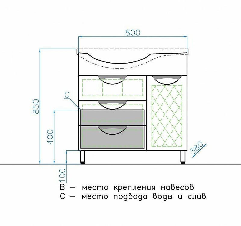Тумба с раковиной Style Line Жасмин 82 R ЛС-00000527 с бельевой корзиной Белая в 100Kran: Широкий выбор и доступные цены.