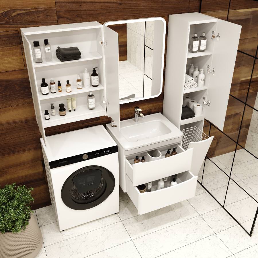 Тумба с раковиной подвесная  Style Line  Бергамо мини 60 2 ящ. Люкс антискрейтч белый PLUS умывальник Каре Люкс МИНИ 600 СС-00002316 в 100Kran: Широкий выбор и доступные цены.