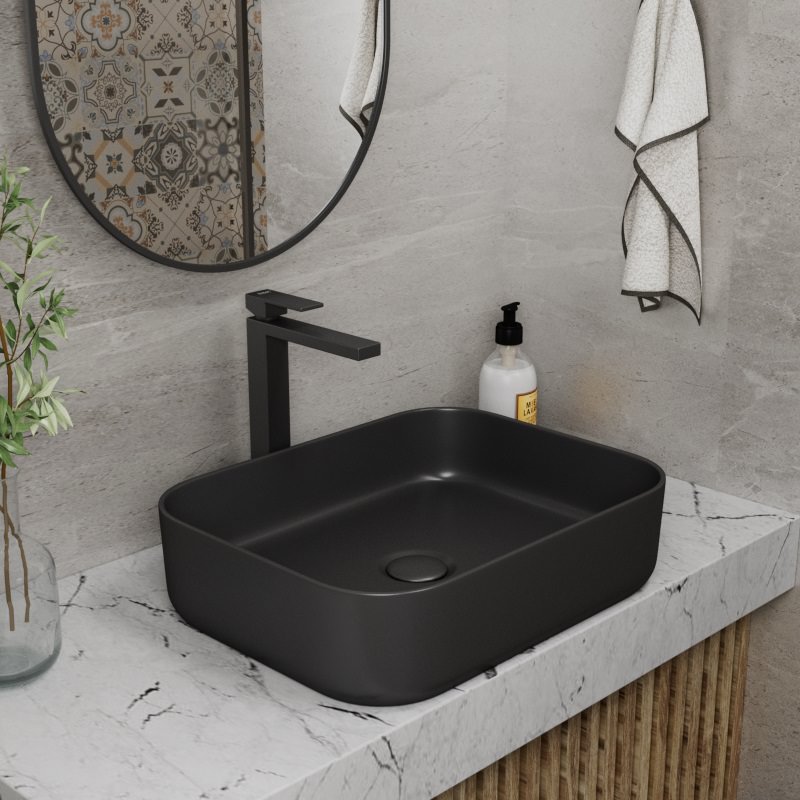 Раковина накладная D&K Berlin 50 см DT1431425 черная в 100Kran: Широкий выбор и доступные цены.