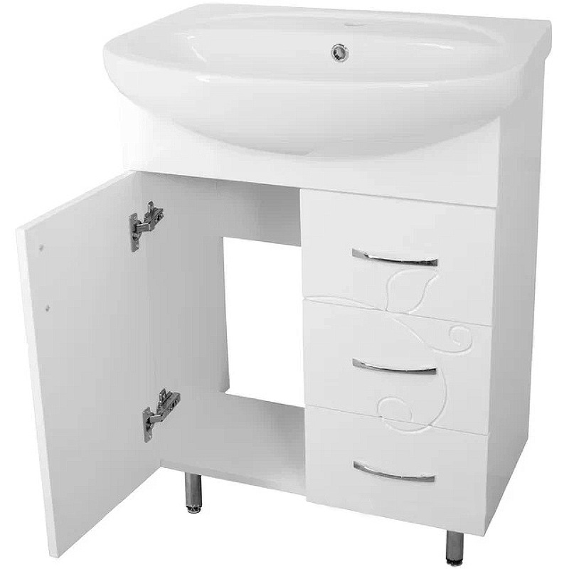 Тумба под раковину напольная Style Line №24 65 см 3 ящ. ФЬЮЖН белый ЛС-00002285 в 100Kran: Широкий выбор и доступные цены.
