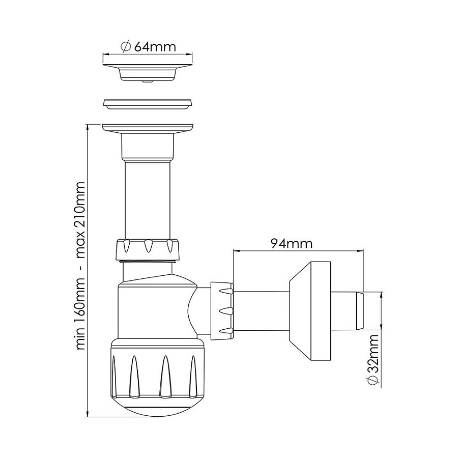 Сифон для умывальника Nova NV1012 выпуск 64 мм в 100Kran: Широкий выбор и доступные цены.