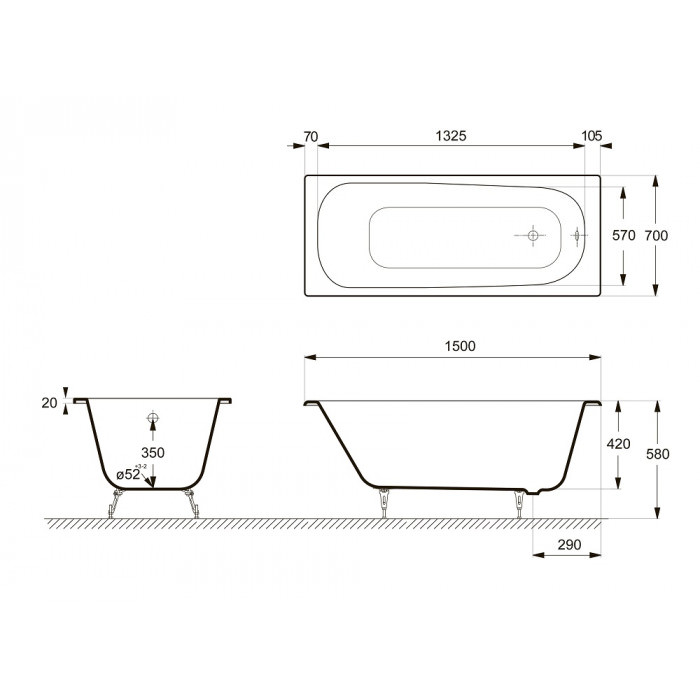 Чугунная ванна Delice Continental 150х70 DLR230612 в 100Kran: Широкий выбор и доступные цены.
