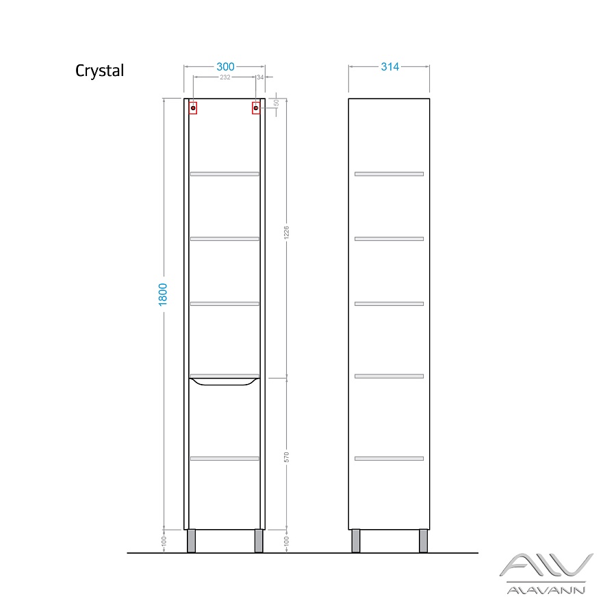 Шкаф-пенал напольный Alavann Crystal 30x31,4x190 см белый в 100Kran: Широкий выбор и доступные цены.