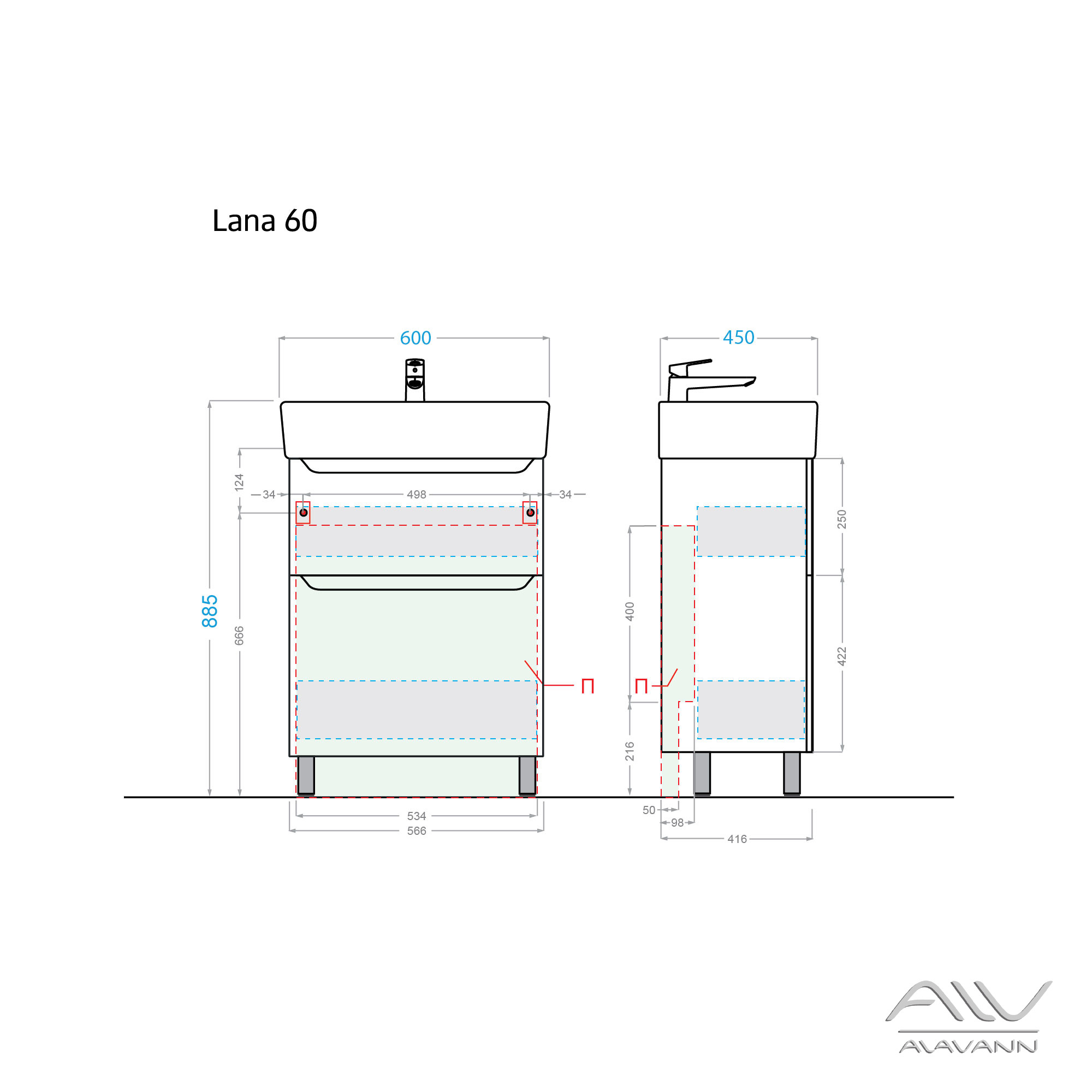 Тумба с раковиной напольная Alavann Lana 60 см ALV0172001 белая в 100Kran: Широкий выбор и доступные цены.