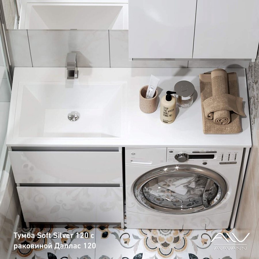 Тумба с раковиной напольная Alavann Soft Silver 120 см ALV0194002 белая в 100Kran: Широкий выбор и доступные цены.