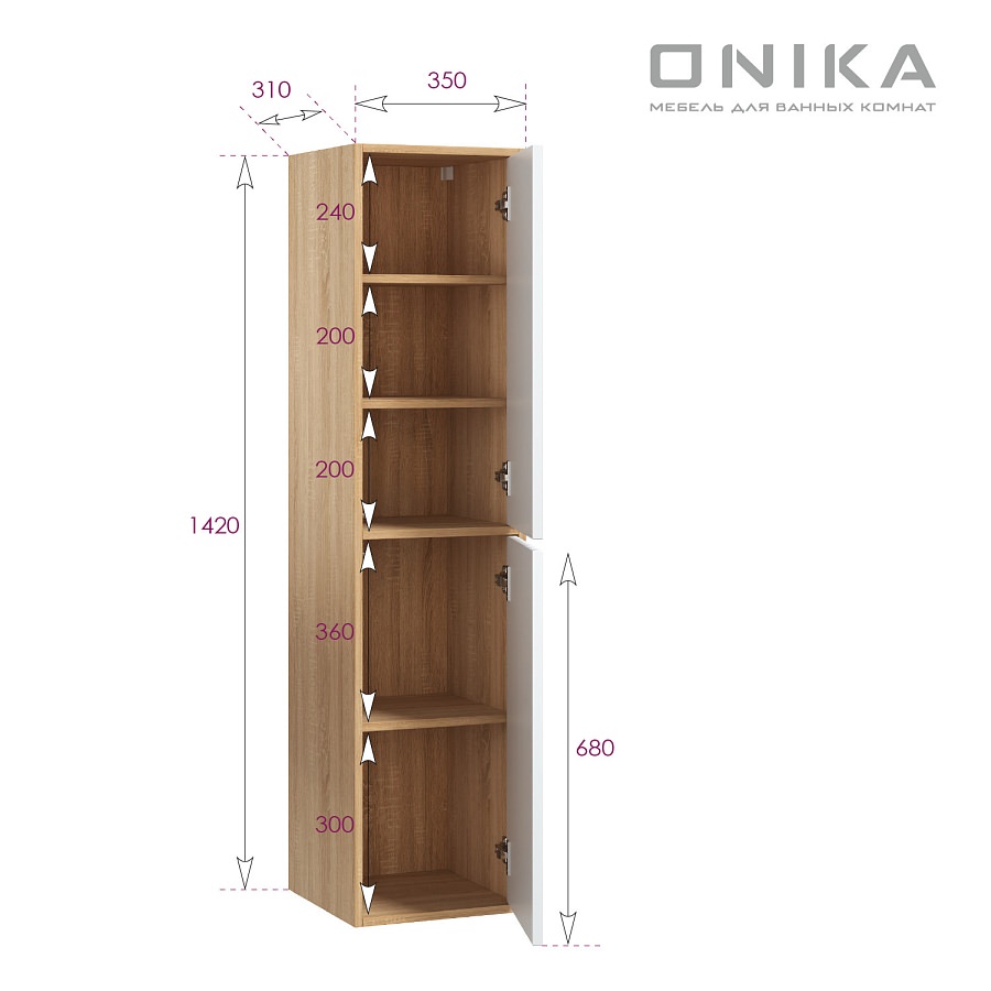 Пенал подвесной Onika 35 см Дайлер 403568 белый матовый в 100Kran: Широкий выбор и доступные цены.