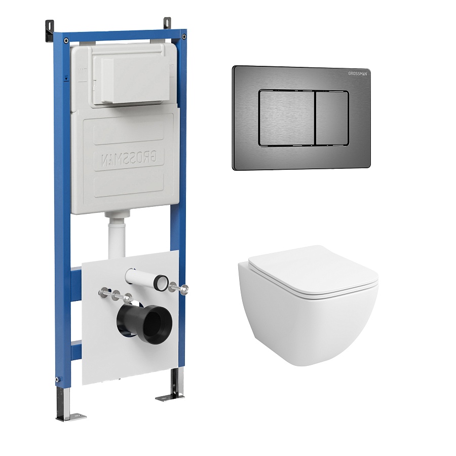 Комплект 3 в 1: Grossman инсталляция 900.K31.01.000+клавиша 700.K31.04.42M.42M графит сатиновый+унитаз GR-4447S в 100Kran: Широкий выбор и доступные цены.