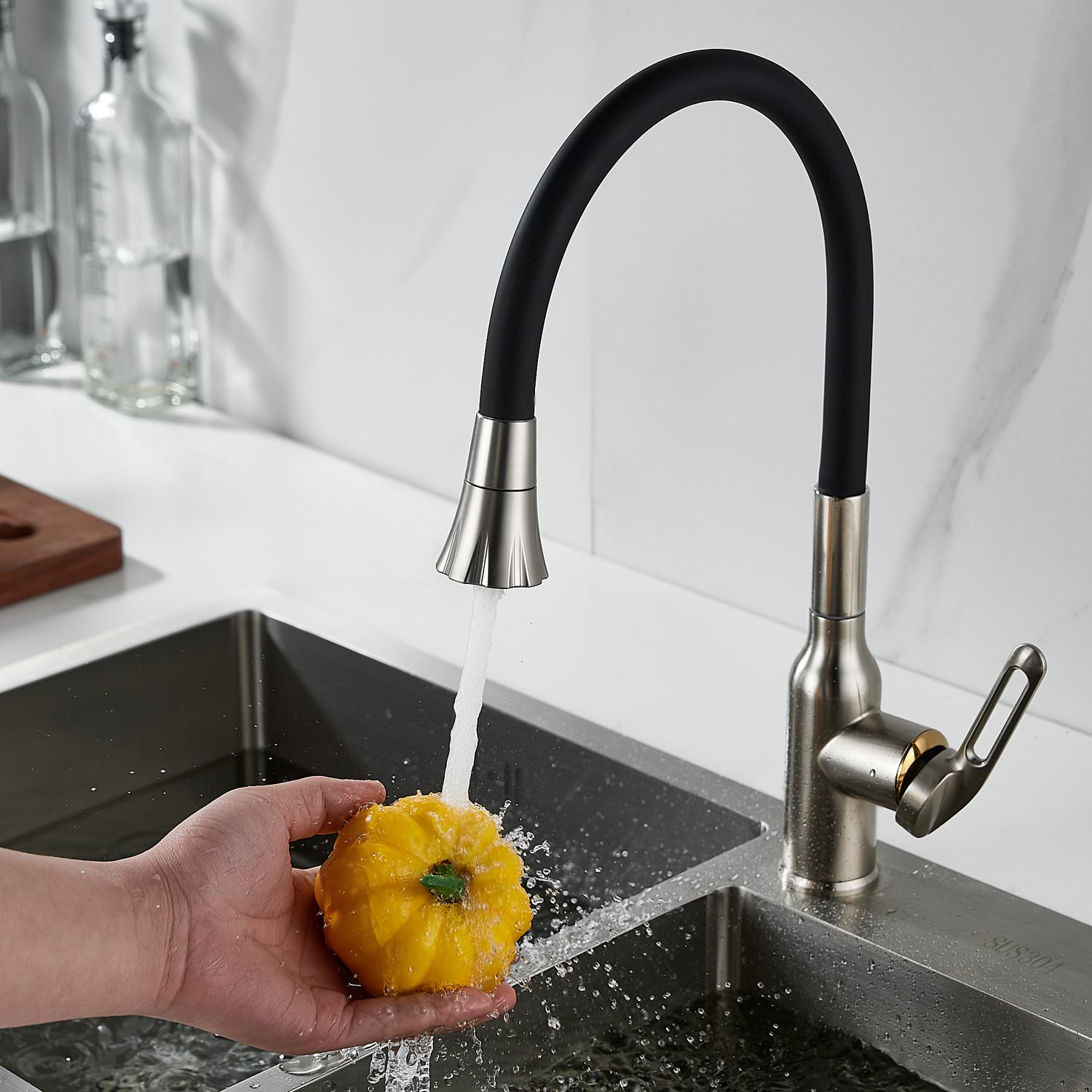 Смеситель для кухни с гибким изливом Raffine F303L-3 сатин в 100Kran: Широкий выбор и доступные цены.